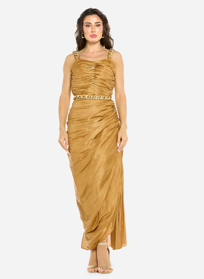 House of Moda Women Ruched Chain Strap Gown Maxi Dress - Image 1
